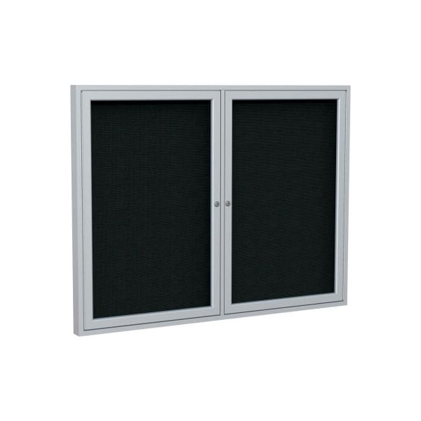 Ghent Enclosed Bulletin Board, 2 Door, 60"W x 48"H, Black Fabric/Silver Frame PA24860F-95 - main